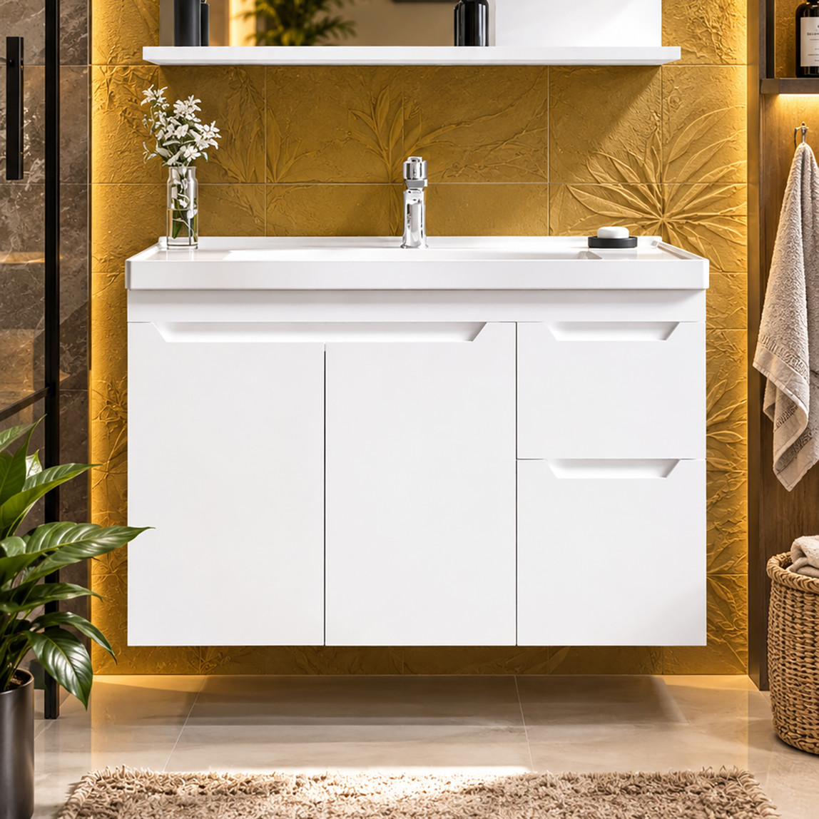    Bonitobagno Rita Aynasız 100 cm Alt Modül Banyo Dolabı Beyaz 