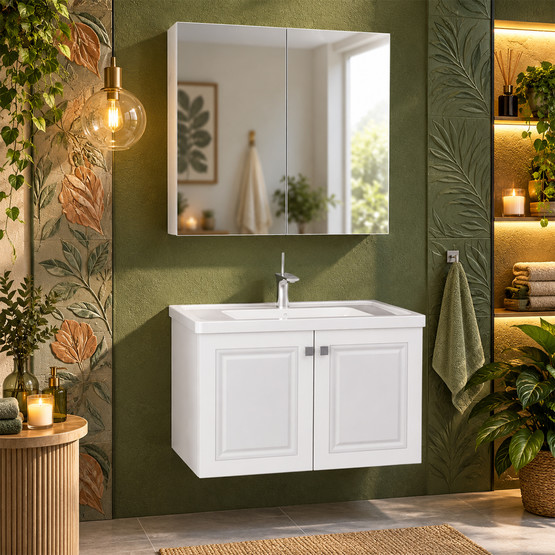 Polka Linde Aynalı 85 cm Takım Banyo Dolabı Beyaz