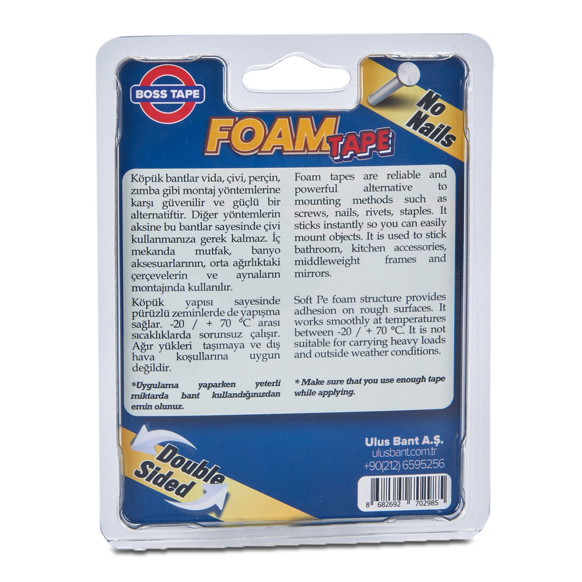    Boss Tape Solvent Akrilik Köpük Montaj Bandı-Mavi 