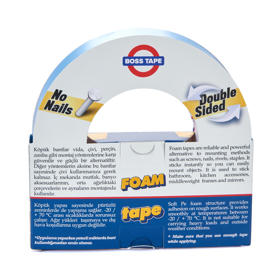    Boss Tape Solvent Akrilik Köpük Montaj Bandı-Mavi  