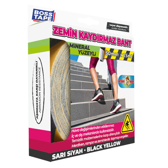 Boss Tape Sarı-Siyah  Zemin Kaydırmazlık Bandı 