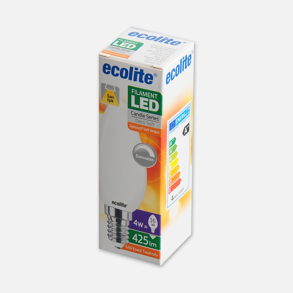    Ecolite Soft Filament C35 4 W Sarı Klasik E14 Duy Led Ampul   