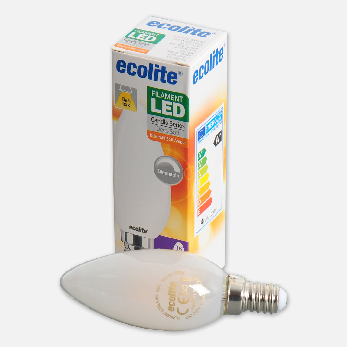    Ecolite Soft Filament C35 4 W Sarı Klasik E14 Duy Led Ampul   