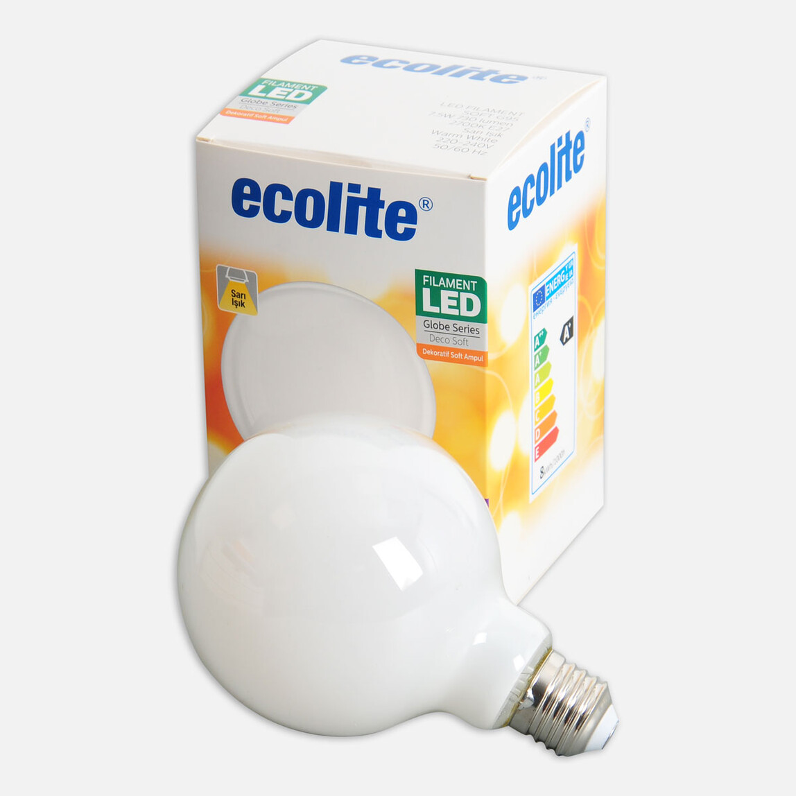    Ecolite Soft Filament G95 7.5 W Sarı Klasik E27 Duy Led Ampul   