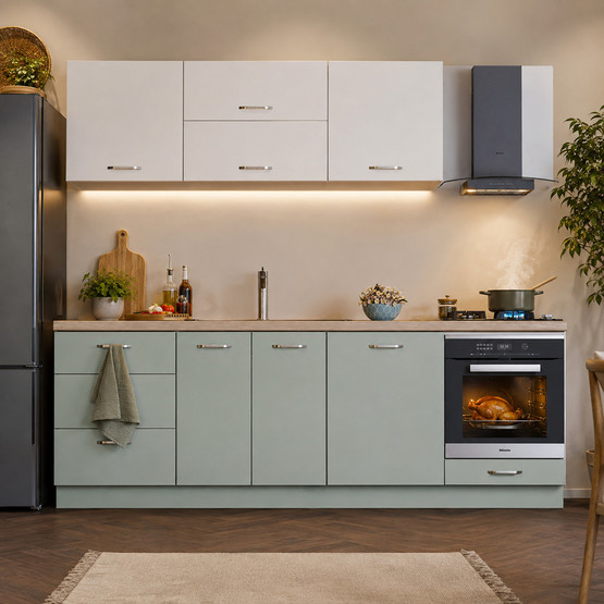 Argemon Milano Evogloss 7 Kapaklı 3 Çekmeceli Ahşap Açık Gri - Su Yeşili 90 x 255 x 60 cm Mutfak Dolabı 