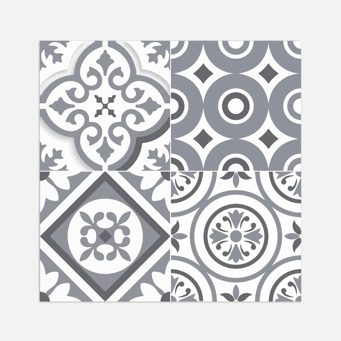    Tink Geometri Desenli Gri Zemin PVC Karo 30 x 30 cm 