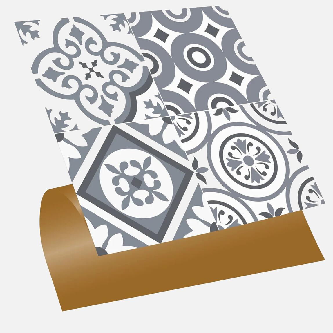    Tink Geometri Desenli Gri Zemin PVC Karo 30 x 30 cm 