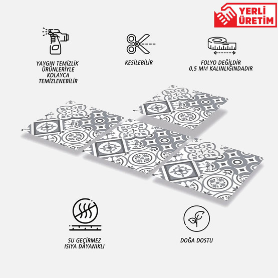 Tink Geometri Desenli Gri Zemin PVC Karo 30 x 30 cm