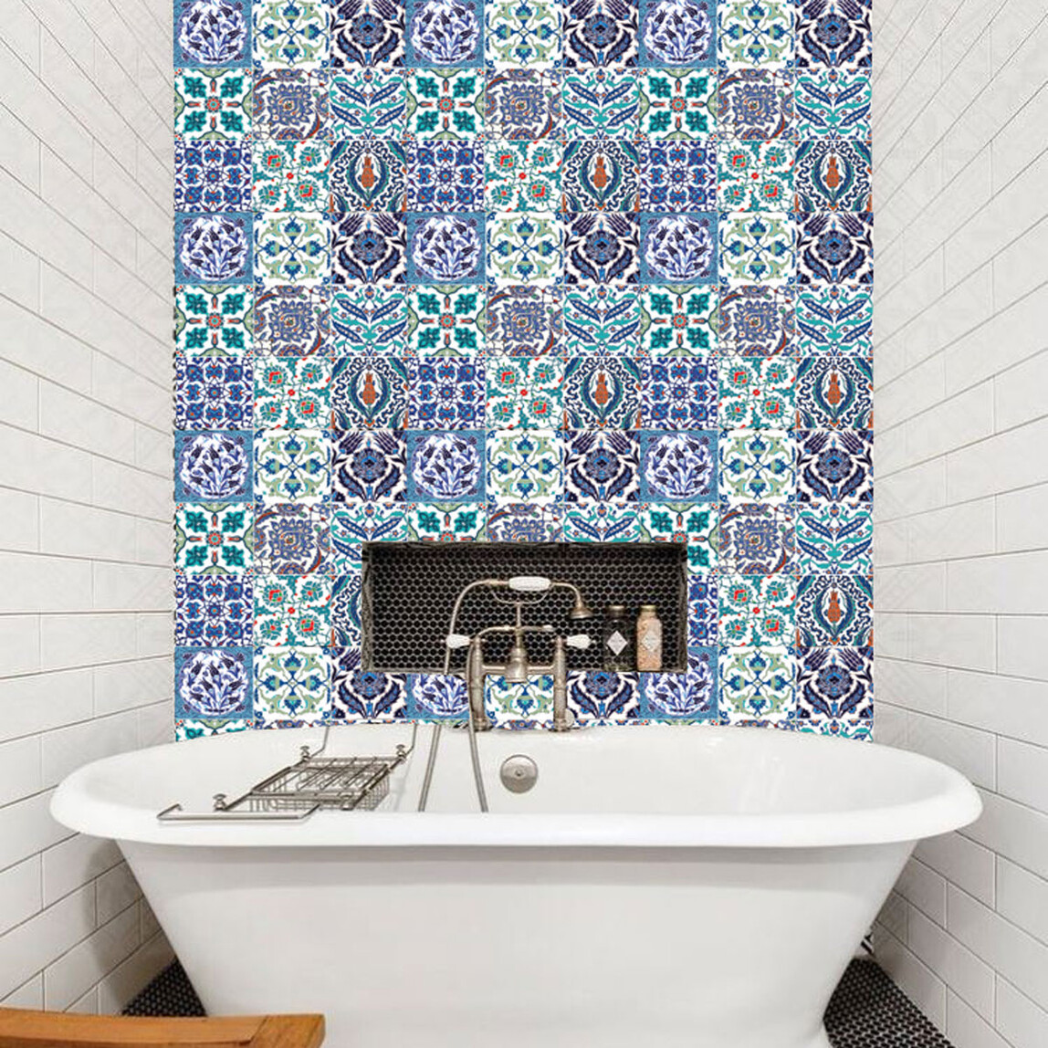    Tink Çini Desenli Çok Renkli Duvar PVC Karo 30 x 30 cm  