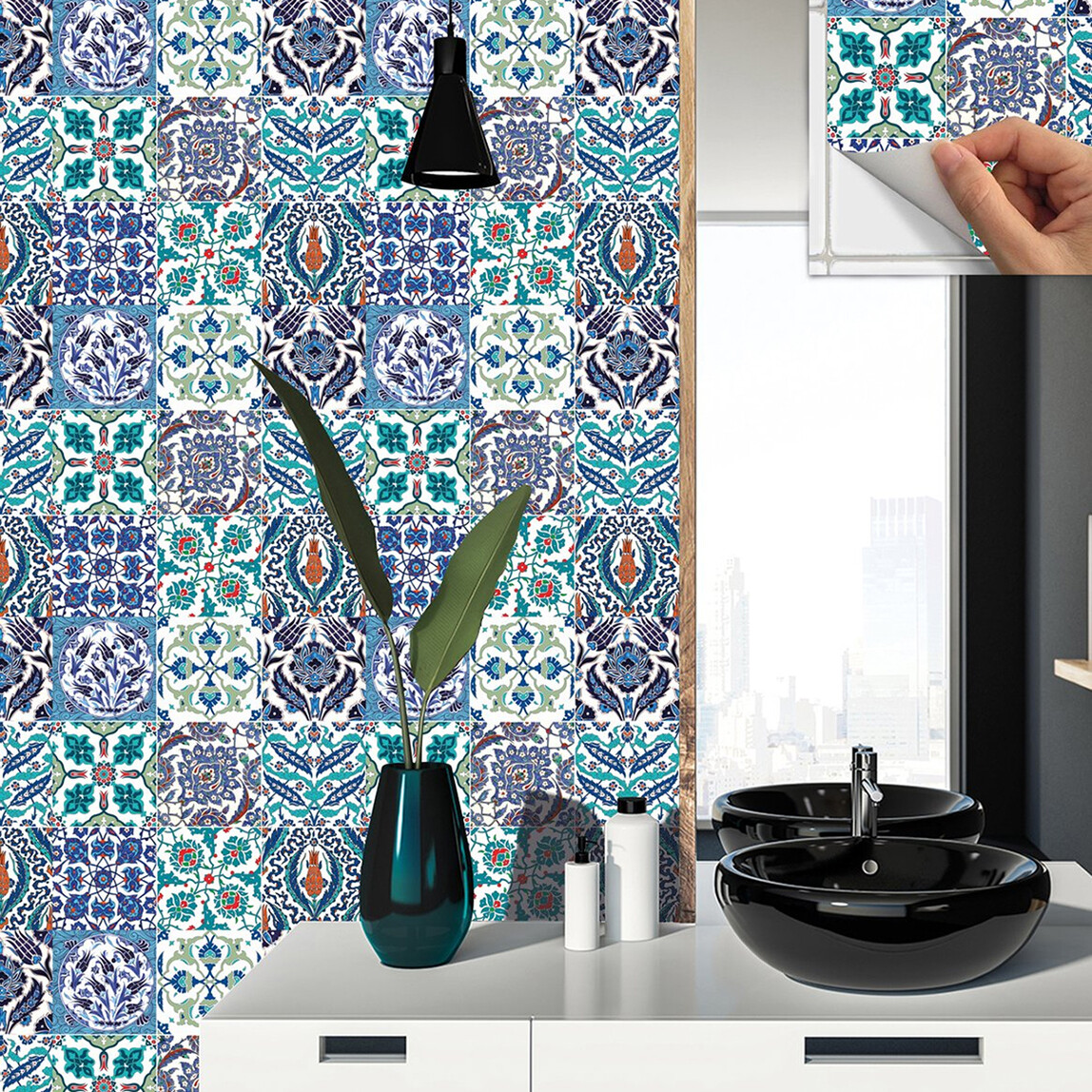    Tink Çini Desenli Çok Renkli Duvar PVC Karo 30 x 30 cm  