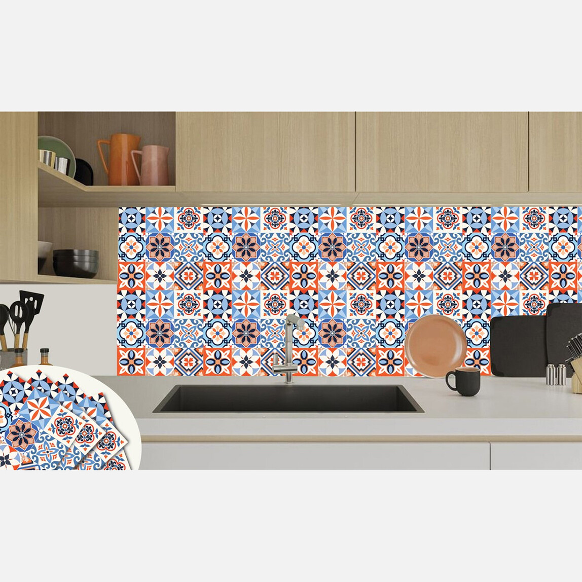    Tink Meksika Desenli Çok Renkli Duvar PVC Karo 30 x 30 cm  