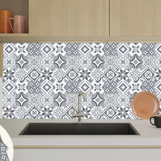 Tink Geometri Desenli Gri Zemin PVC Karo 4’lü Paket 30 x 30 cm