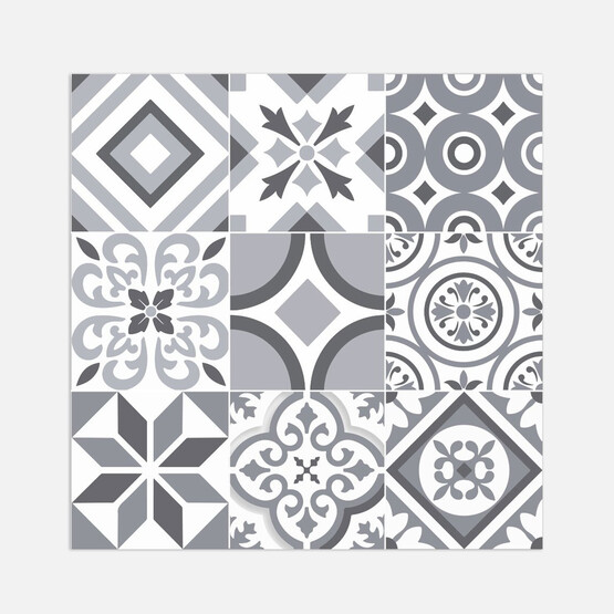 Tink Geometri Desenli Gri Zemin PVC Karo 4’lü Paket 30 x 30 cm