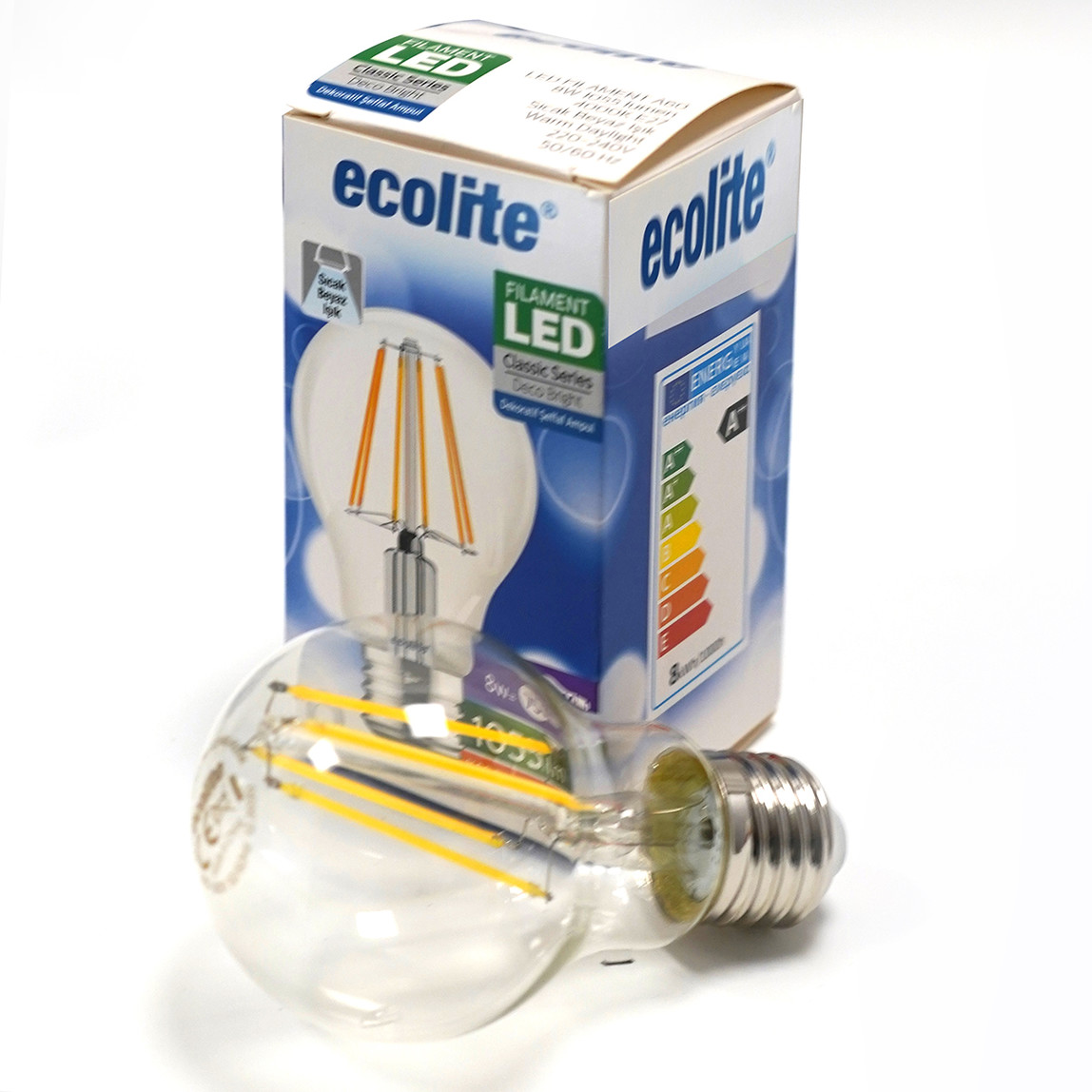    Ecolite Led Filament 8 W Beyaz Klasik E27 Duy Led Ampul   