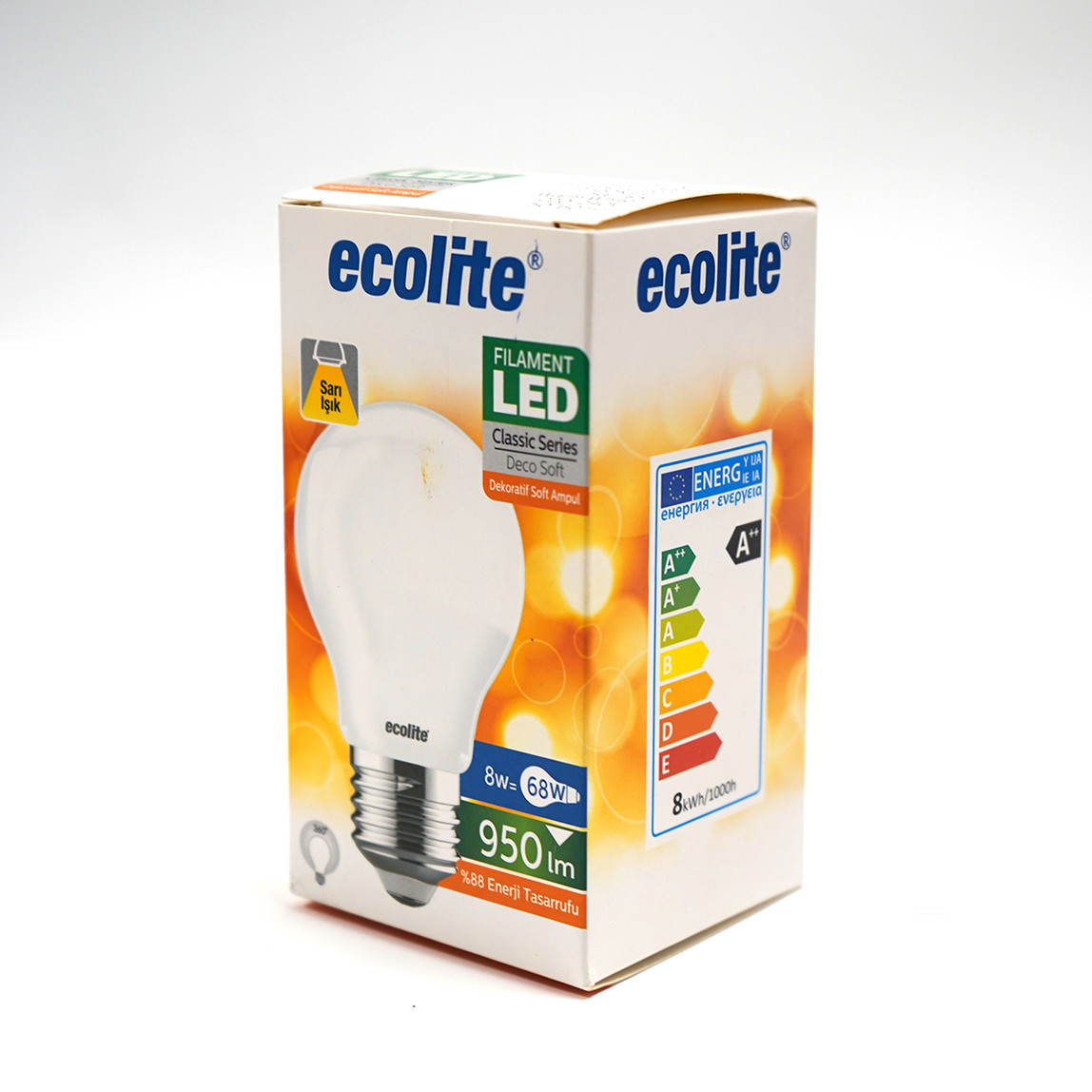    Ecolite Soft Filament A60 8 W Sarı Klasik E27 Duy Led Ampul   