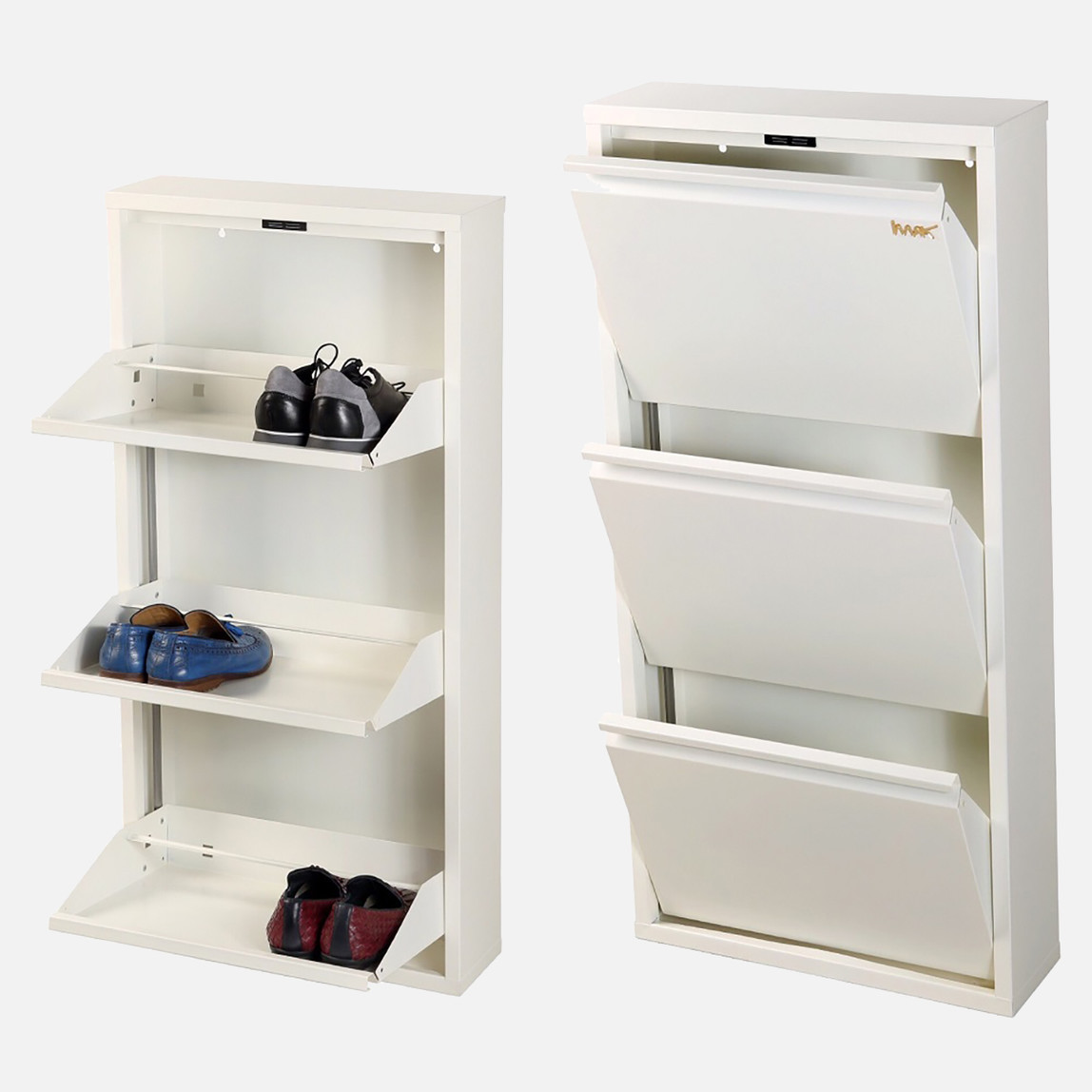    İmak Metal Kapaklı 3 Katlı Beyaz Ayakkabılık 