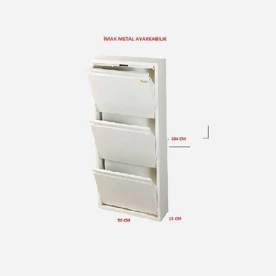 İmak Metal Kapaklı 3 Katlı Beyaz Ayakkabılık