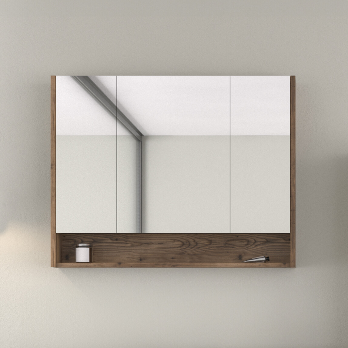    Bonitobagno BNT1001 Lidya Aynalı 100 cm Banyo Dolabı Üst Modül Ceviz 