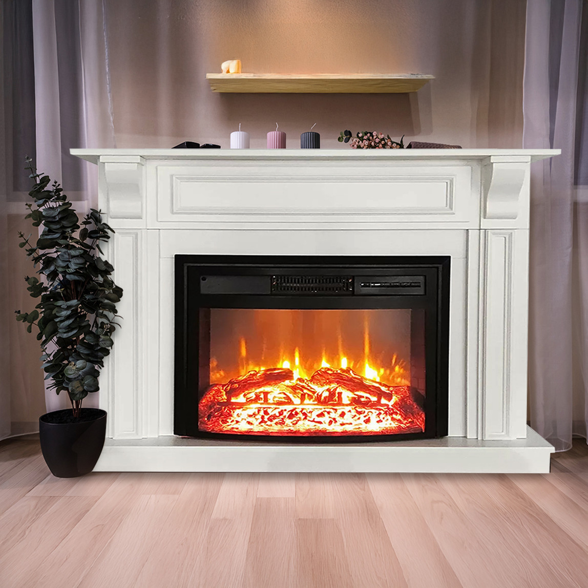    Dlc Mikanos 1800W Sütunlu Dekoratif Şömine Beyaz  