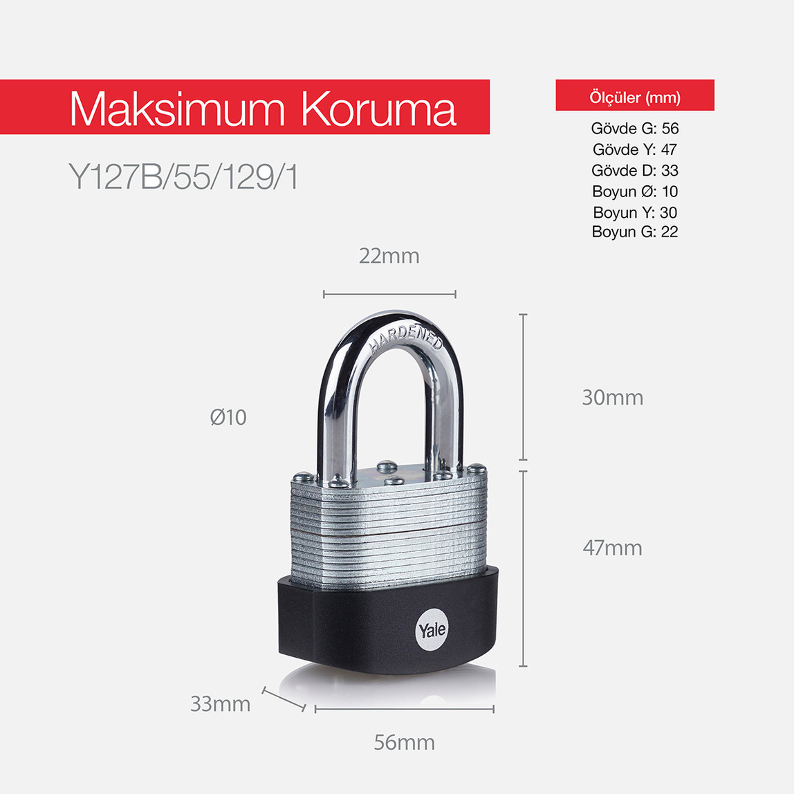    Yale 55 mm Protector Lamine Asma Kilit -  Yarı Açık Blister  