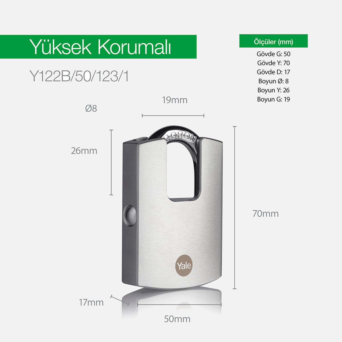    Yale 50mm DMU Muhafazalı Krom Kaplamalı Asma Kilit  