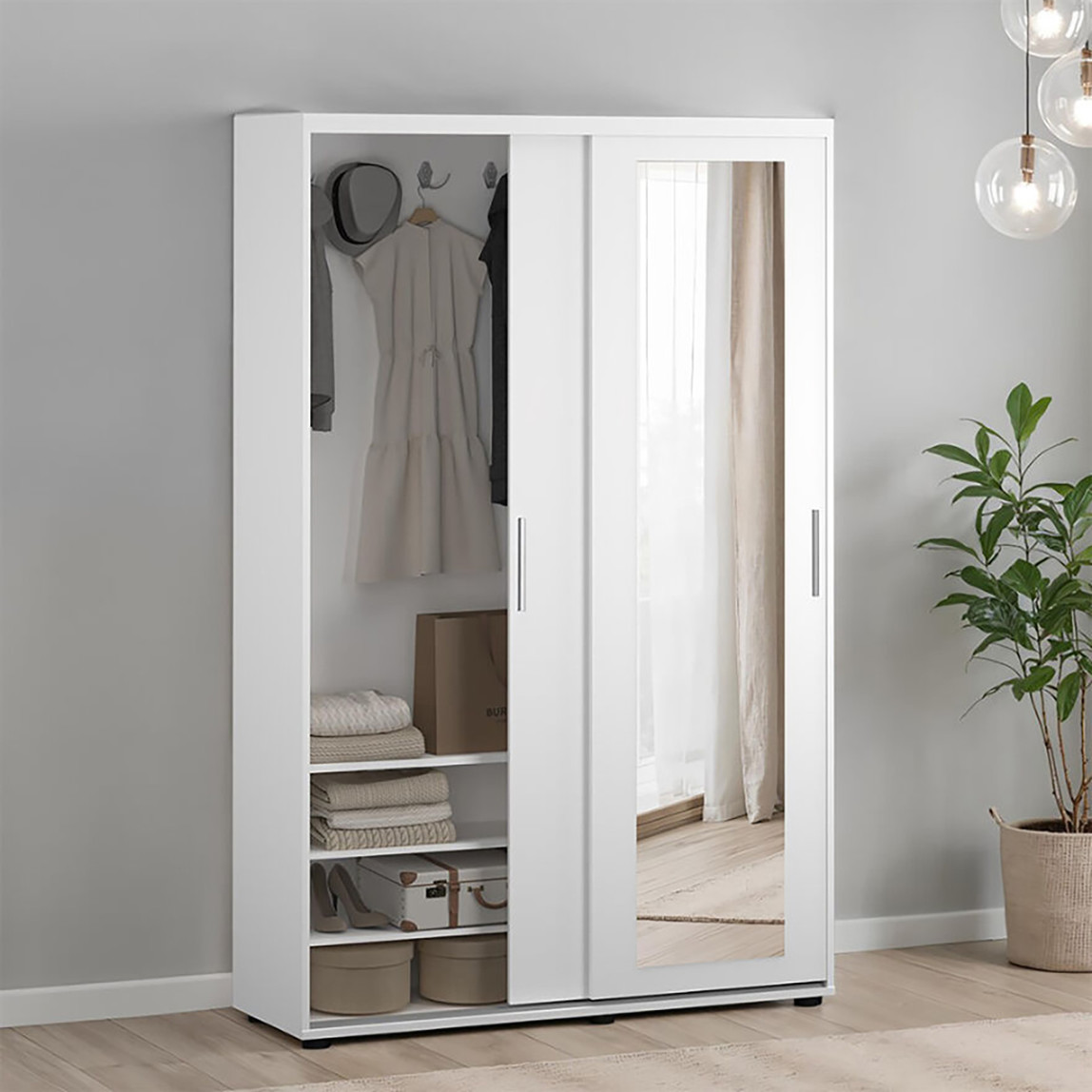    Adore Porto Sürgü Kapaklı Aynalı Portmanto Beyaz  