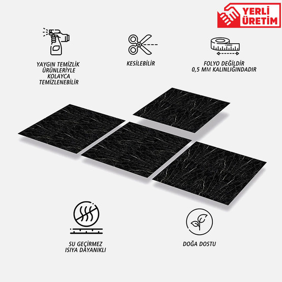 Tink Mermer Desenli Siyah Duvar PVC Karo 30 x 30 cm 