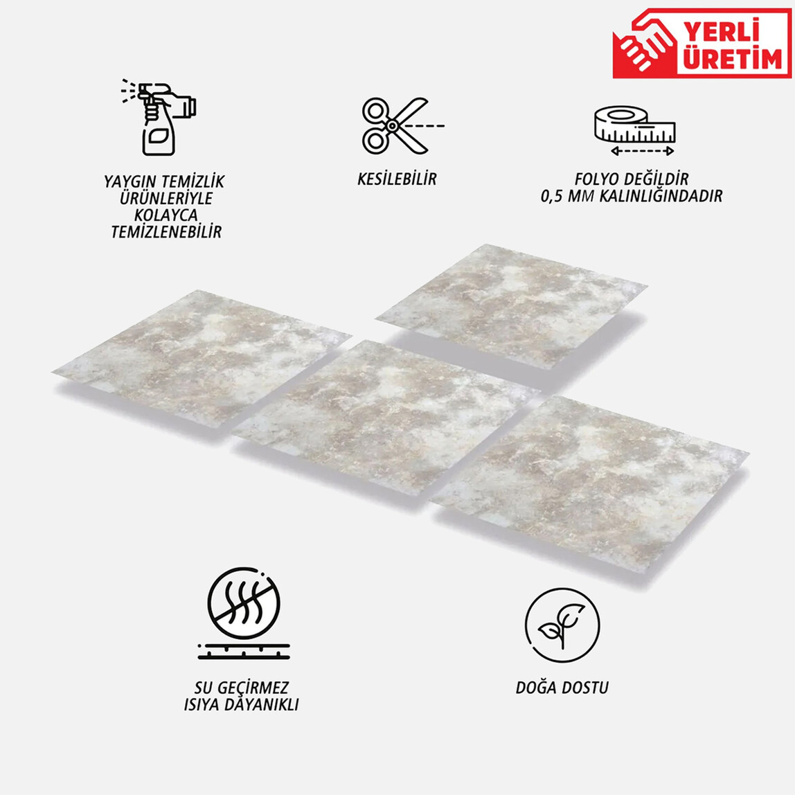    Tink Mermer Desenli Gri Duvar PVC Karola 30 x 30 cm 