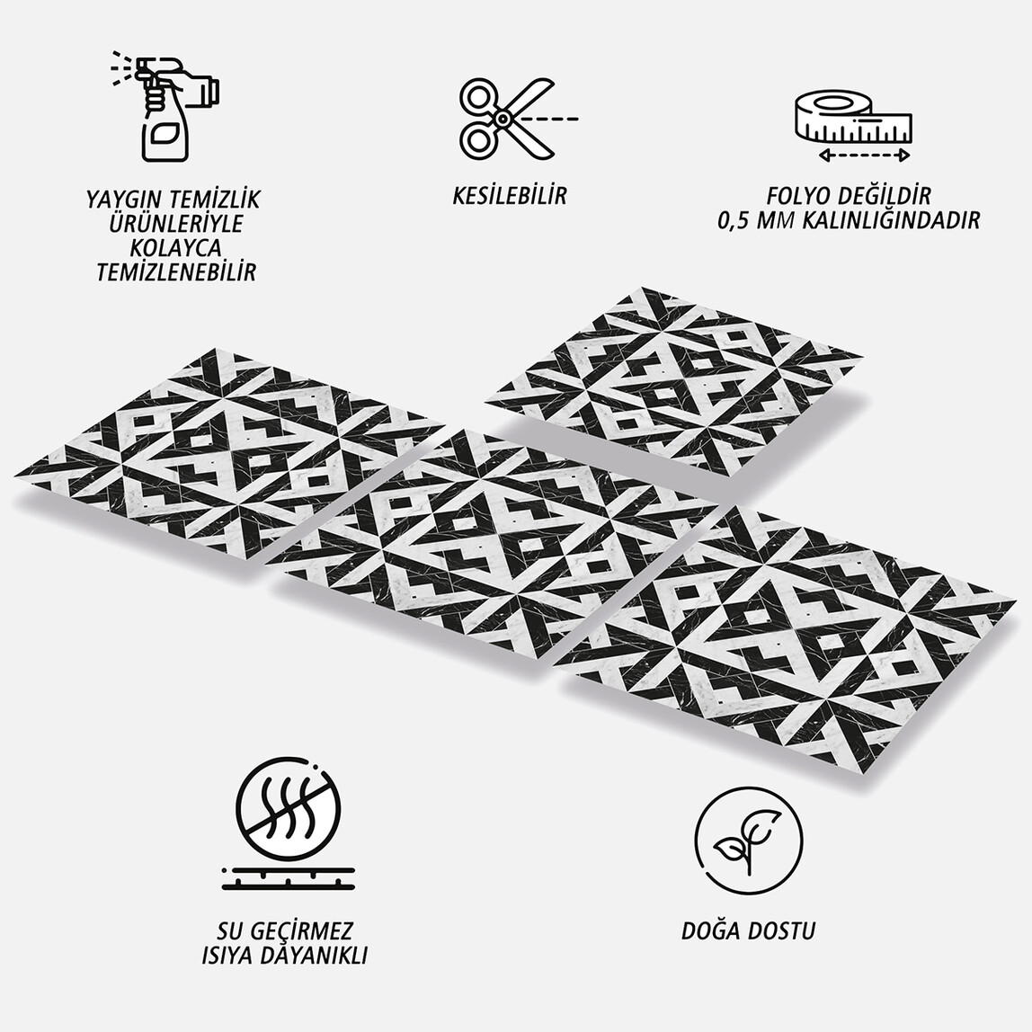   Tink Mermer Desenli Beyaz Duvar PVC Karo 30 x 30 cm 
