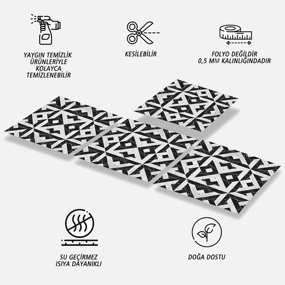 Tink Mermer Desenli Beyaz Duvar PVC Karo 30 x 30 cm