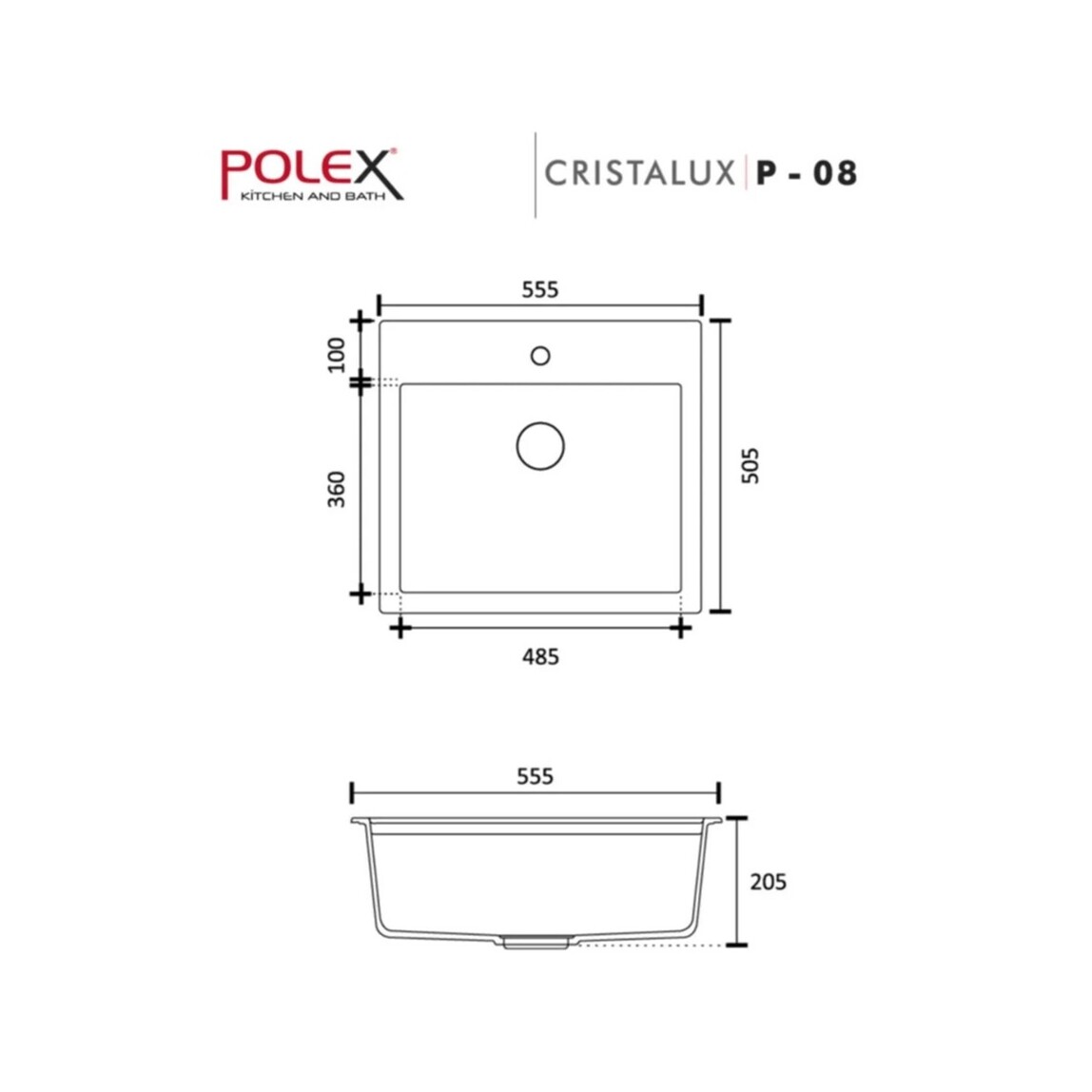   Polex P-08 Damlalıksız Eviye Antrasit 