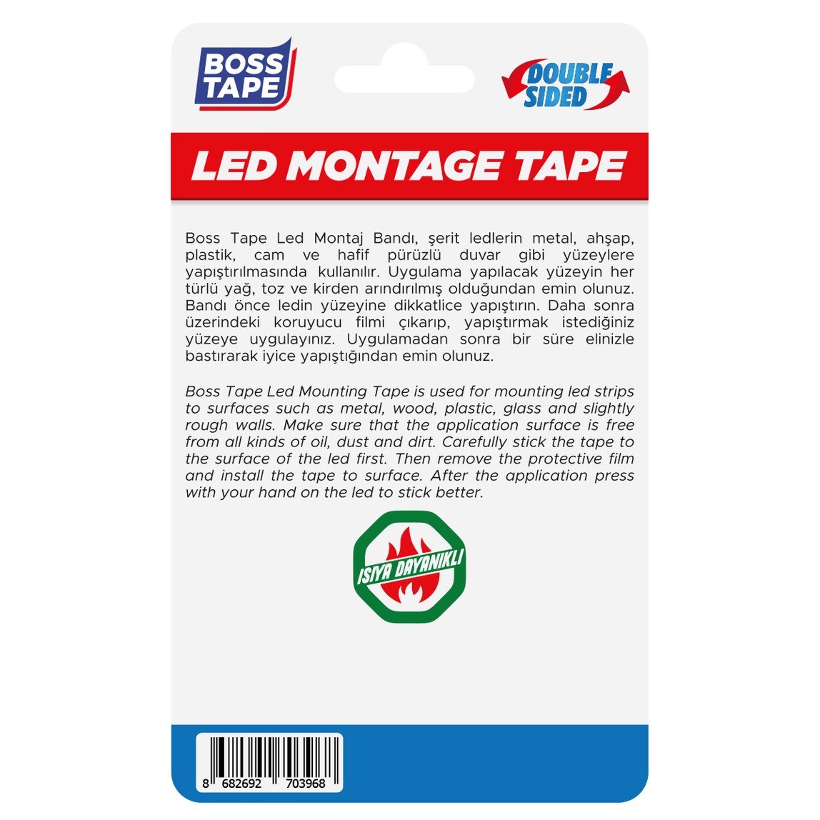    Boss Tape Led Yapıştırma Bandı Şeffaf 10 mm x 6 mt 