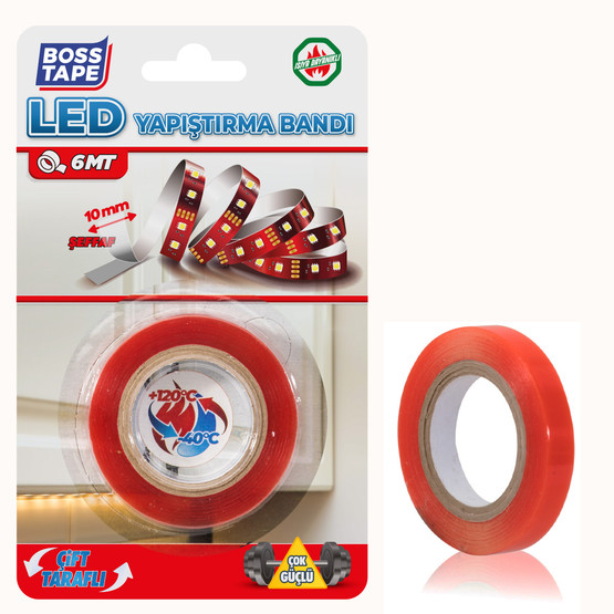 Boss Tape Led Yapıştırma Bandı Şeffaf 10 mm x 6 mt