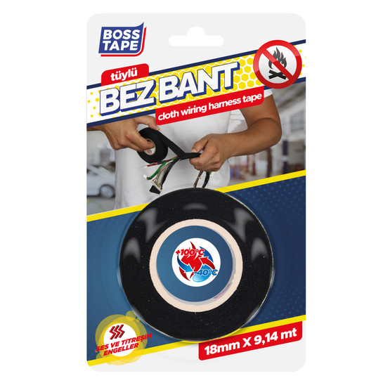 Boss Tape Tüylü Bez Bant Siyah 18 mm x 9,14 mt