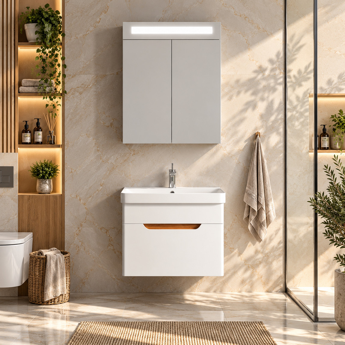    Gold Banyo Asle Aynasız 60 cm Takım Banyo Dolabı Beyaz 