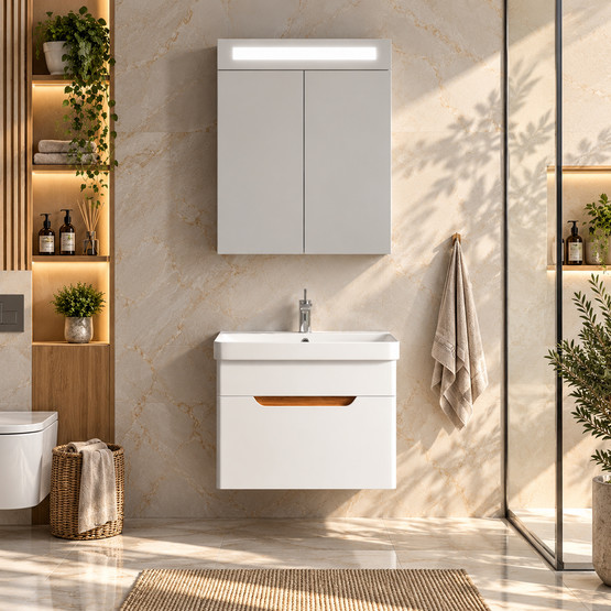 Gold Banyo Asle Aynasız 60 cm Takım Banyo Dolabı Beyaz