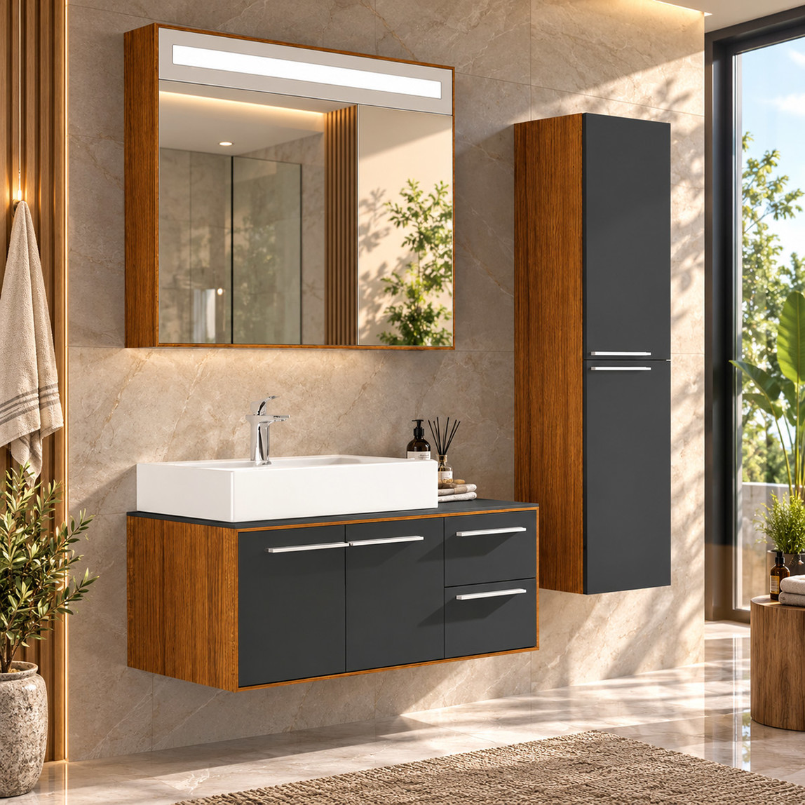    Gold Banyo Juliet Aynasız 90 cm Takım Banyo Dolabı Siyah 