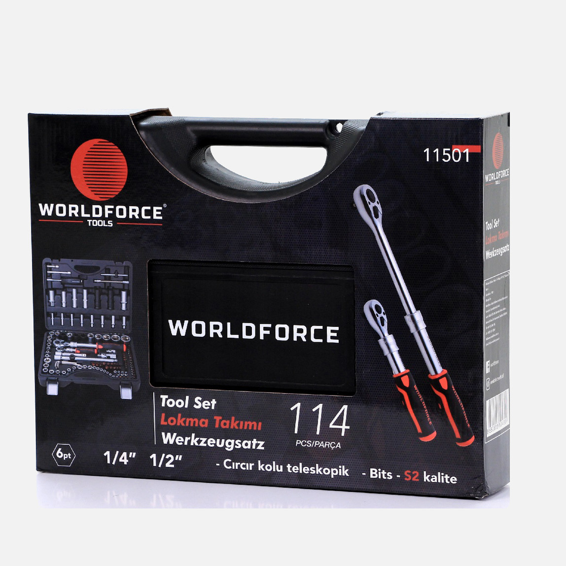    Worldforce Lokma Takımı 114 Parça S-Ultra 1/4''-1/2'' Uzatmalı Cırcır - 11501  