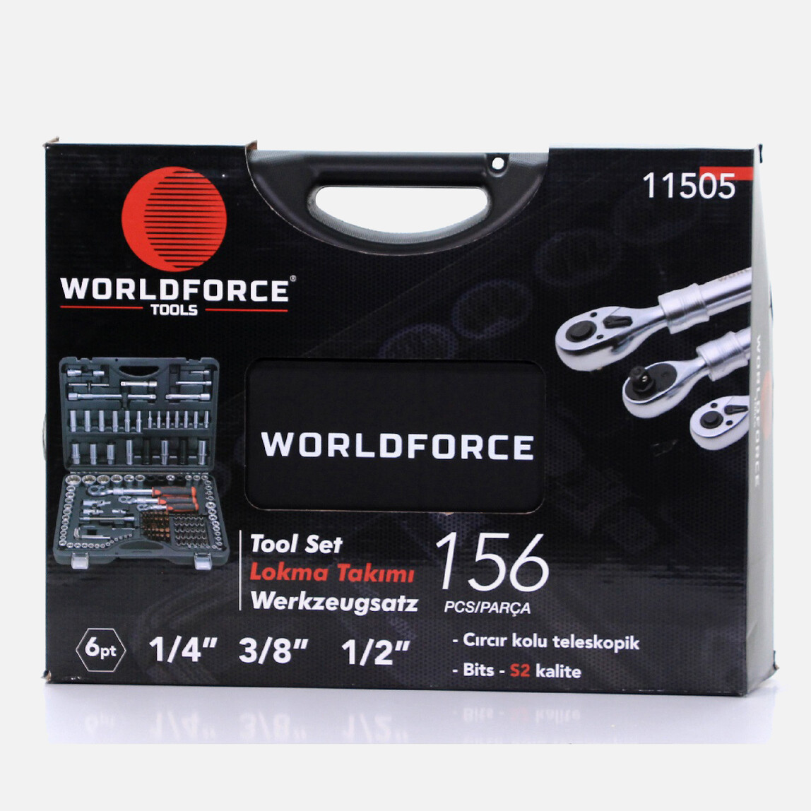    Worldforce Lokma Takımı 156 Parça S-Ultra 1/4''-3/8''-1/2'' Uzatmalı Cırcır - 11505  