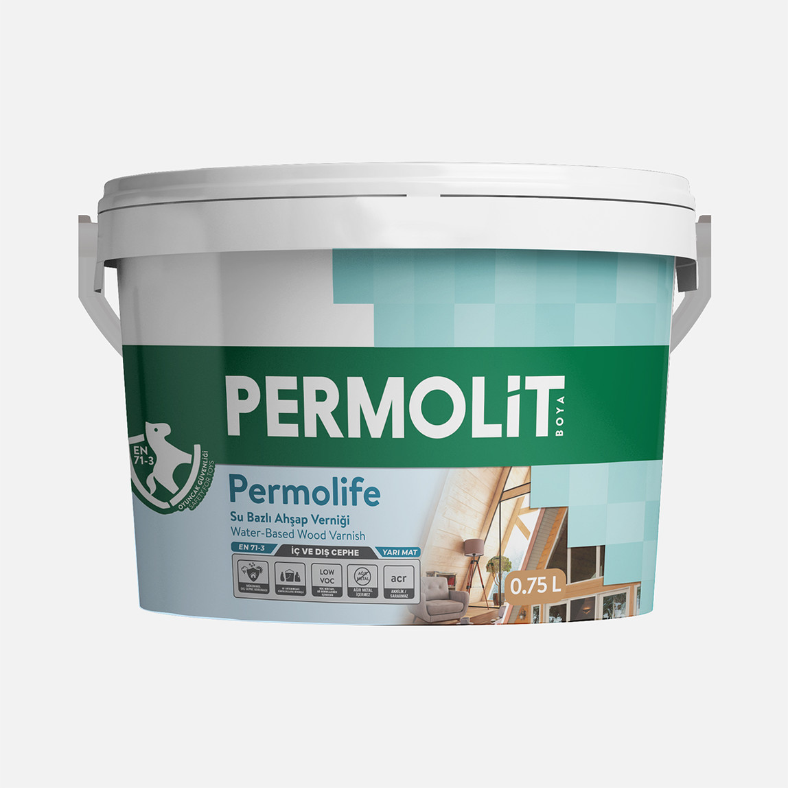    Permolit 0,75 L Permolife Su Bazlı Ahşap Verniği Açık Meşe 