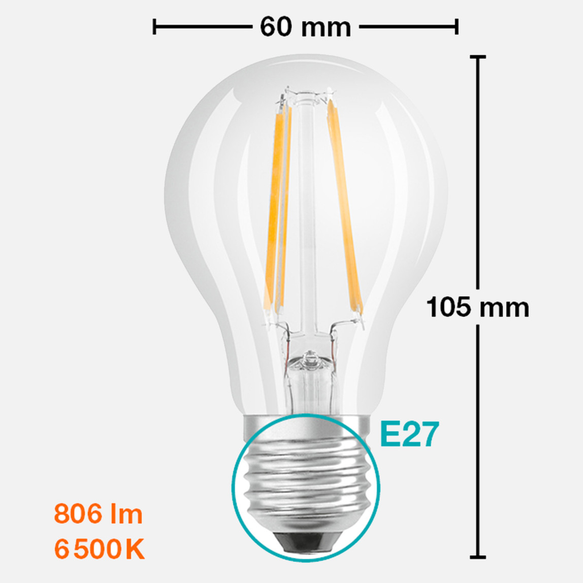    Osram Led Filament 6.5 W Beyaz E27 LED Ampul 