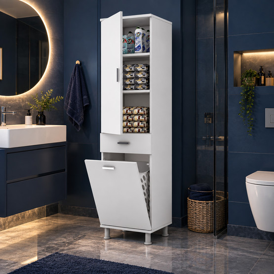Movemo Eko 130 2 Kapaklı Sepetli 180X40X40 cm Banyo Dolabı 