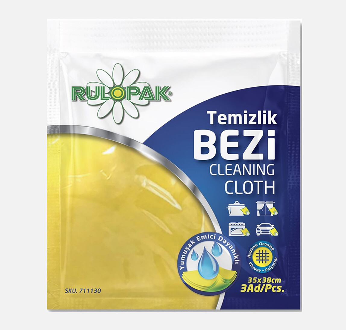    Rulopak Sarı Temizlik Bezi 3'lü  