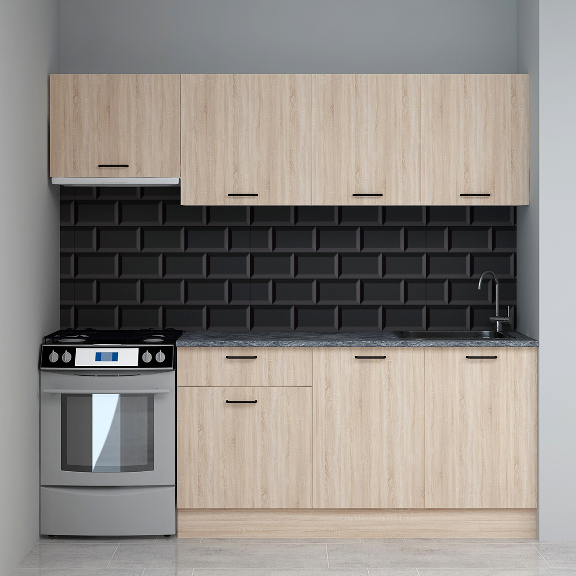    Fly Bled 6 Kapaklı 2 Çekmeceli Ahşap Beyaz - Endülüs Meşe 60 x 220 x 32 cm Mutfak Dolabı  