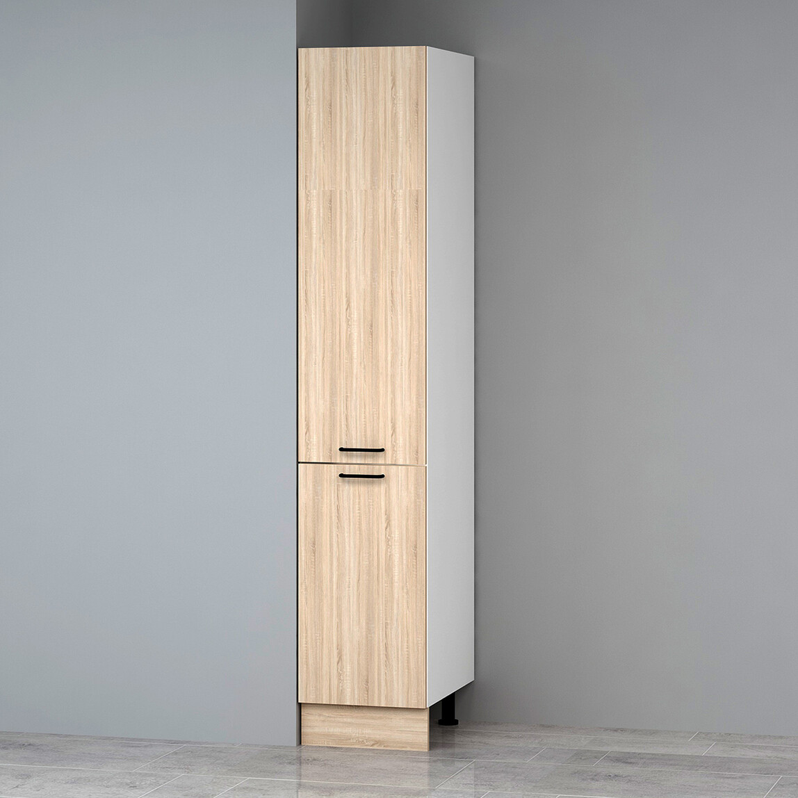    Fly Bled 2 Kapaklı Ahşap Beyaz - Endülüs Meşe 210 x 40 x 57 cm Mutfak Boy Dolabı  