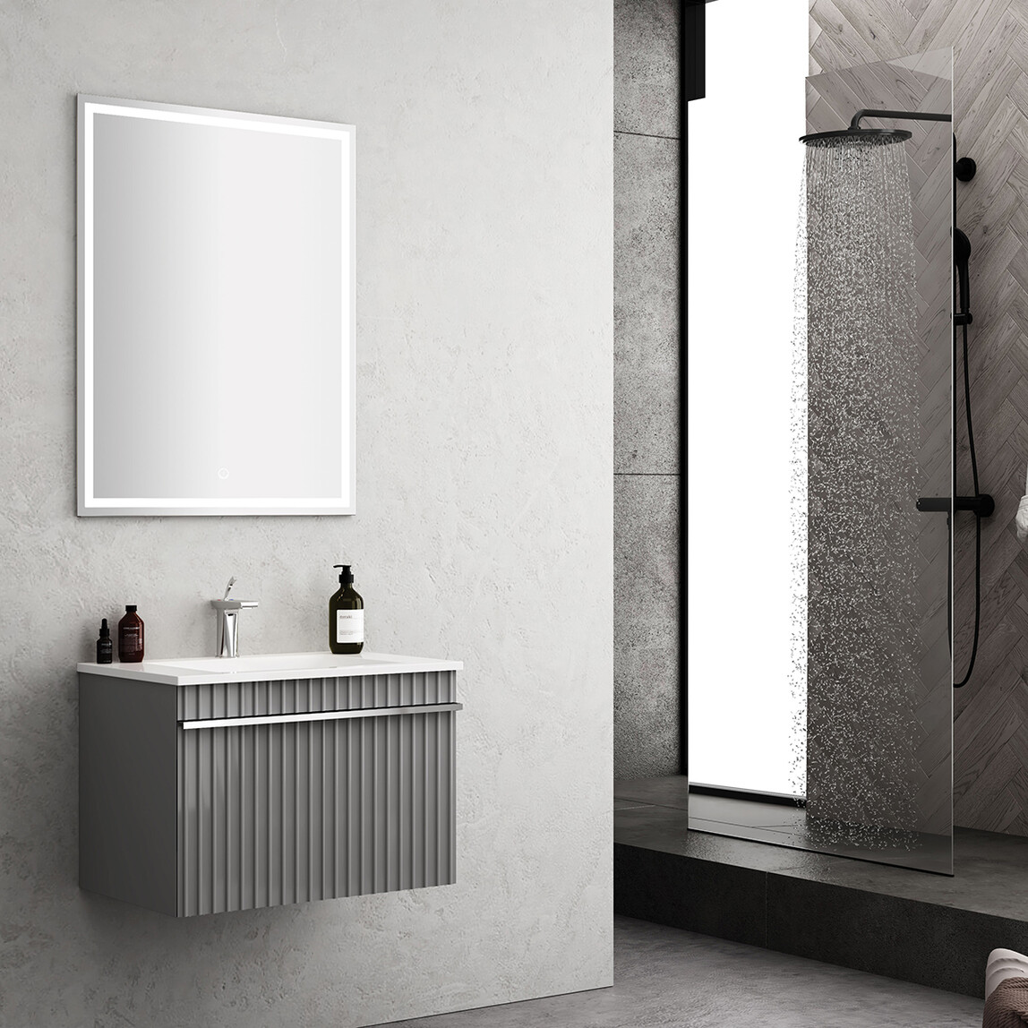    Gold Banyo Rocco Aynalı 65 cm Takım Banyo Dolabı Antrasit 