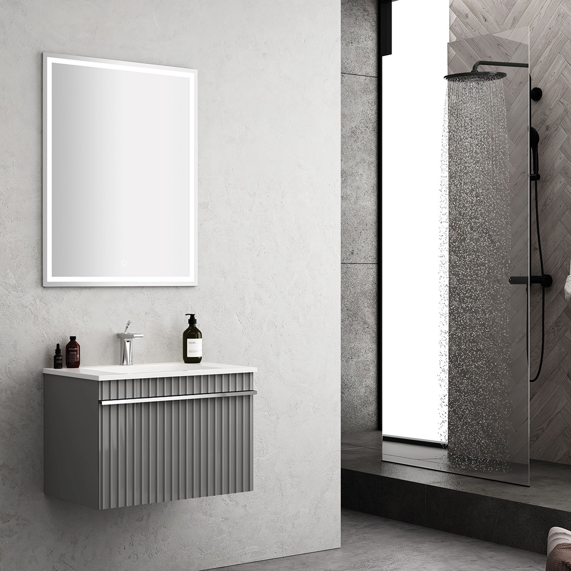    Gold Banyo Rocco Aynalı 65 cm Takım Banyo Dolabı Antrasit 