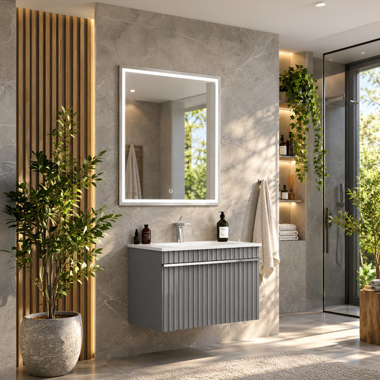 Gold Banyo Rocco Aynalı 65 cm Takım Banyo Dolabı Antrasit