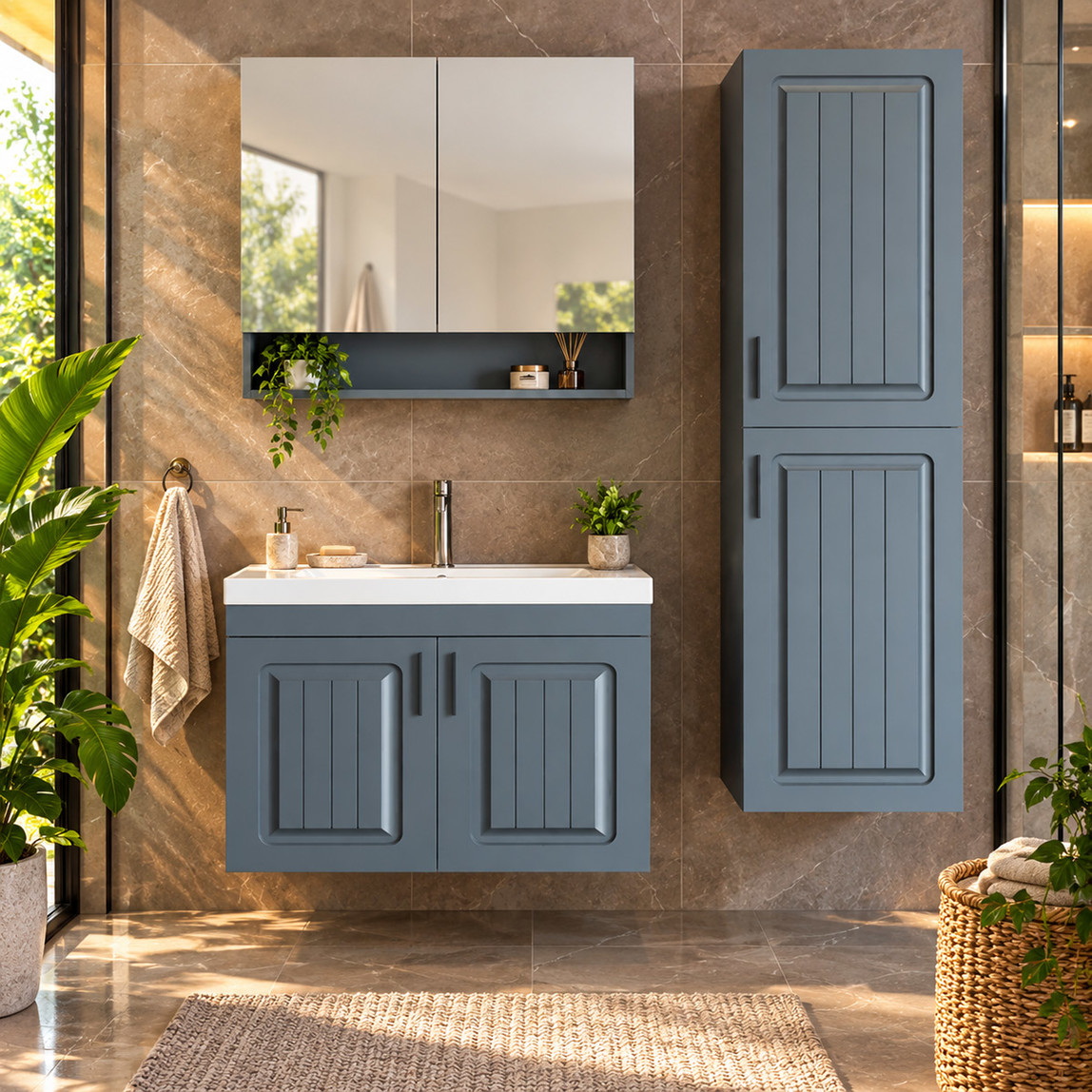    Gold Banyo Aria Aynalı 80 cm Takım Banyo Dolabı 