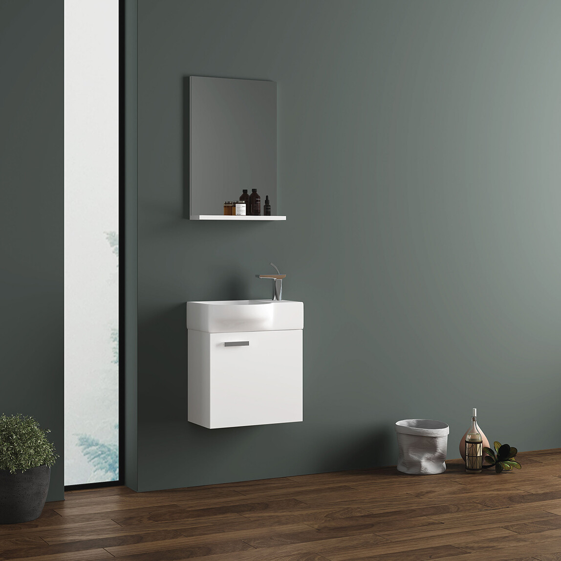    Gold Banyo Mini Aynalı 45 cm Takım Banyo Dolabı Beyaz 